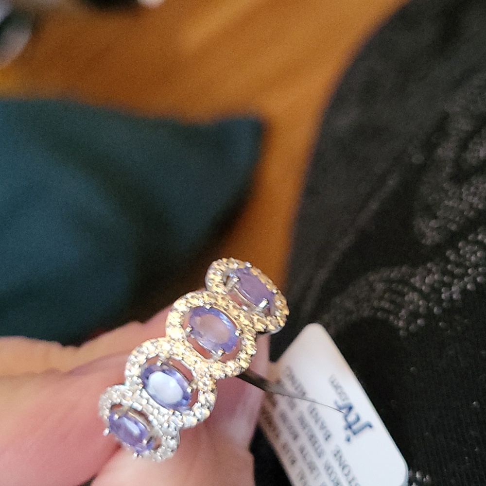 Tansaite (real) and white zircon silver ring